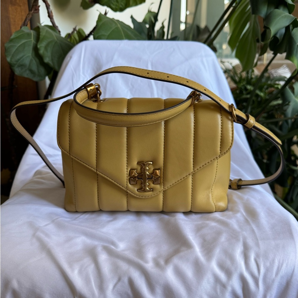 Tory Burch Yellow Leather Shoulder Bag with Gold Hardware